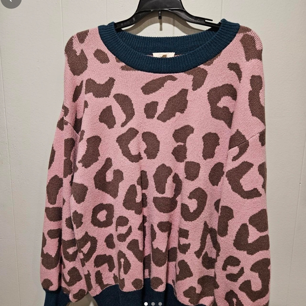 ODDY Pink and Brown Animal Print Sweater